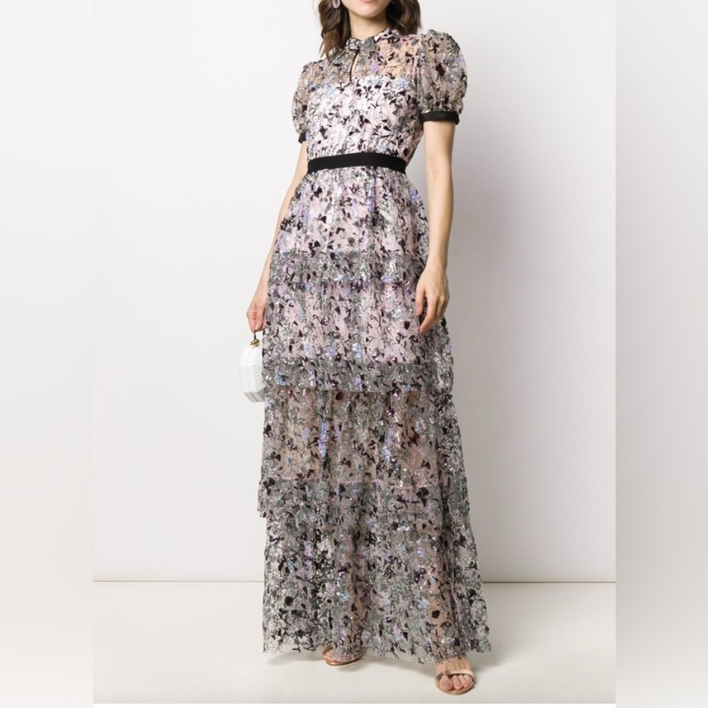 Self-Portrait Constellation Tiered Maxi Gown